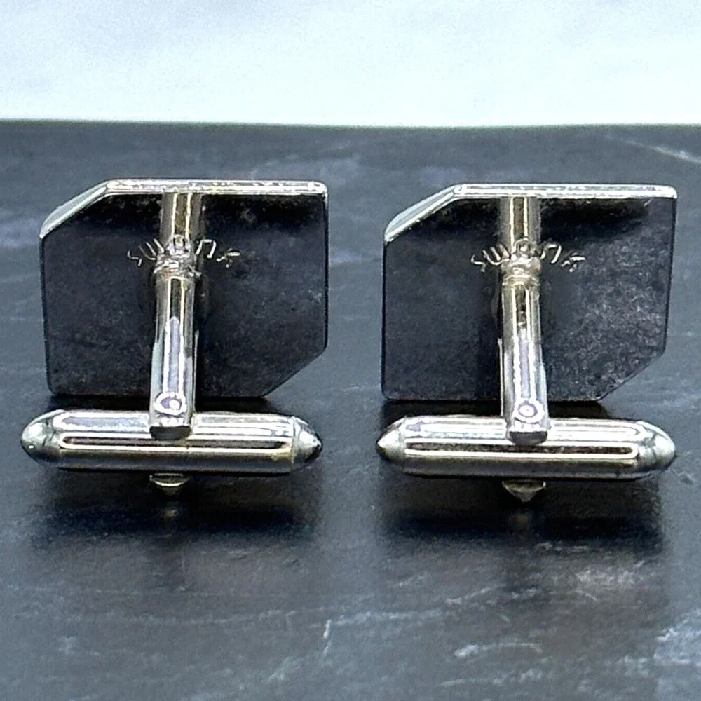 Swank Vintage Silver Tone Etched Monogram Initial N Letter Bullet Back Cufflinks